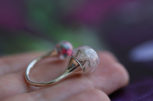 Real dandelion seed ring on sterling silver