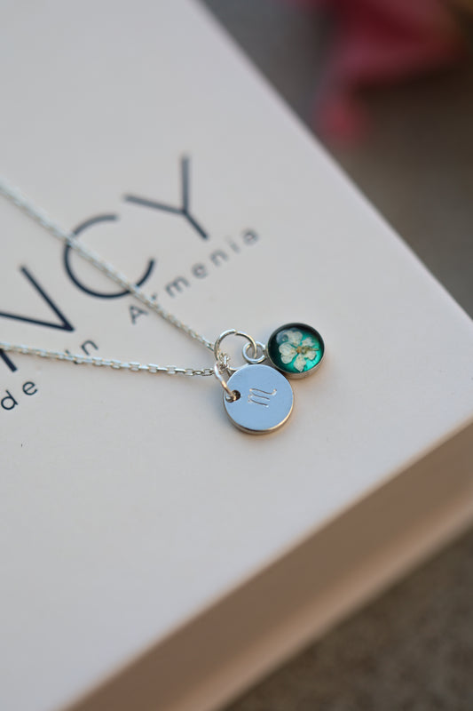 Minimalist Nature Necklace with personalized charm on sterling SIlver