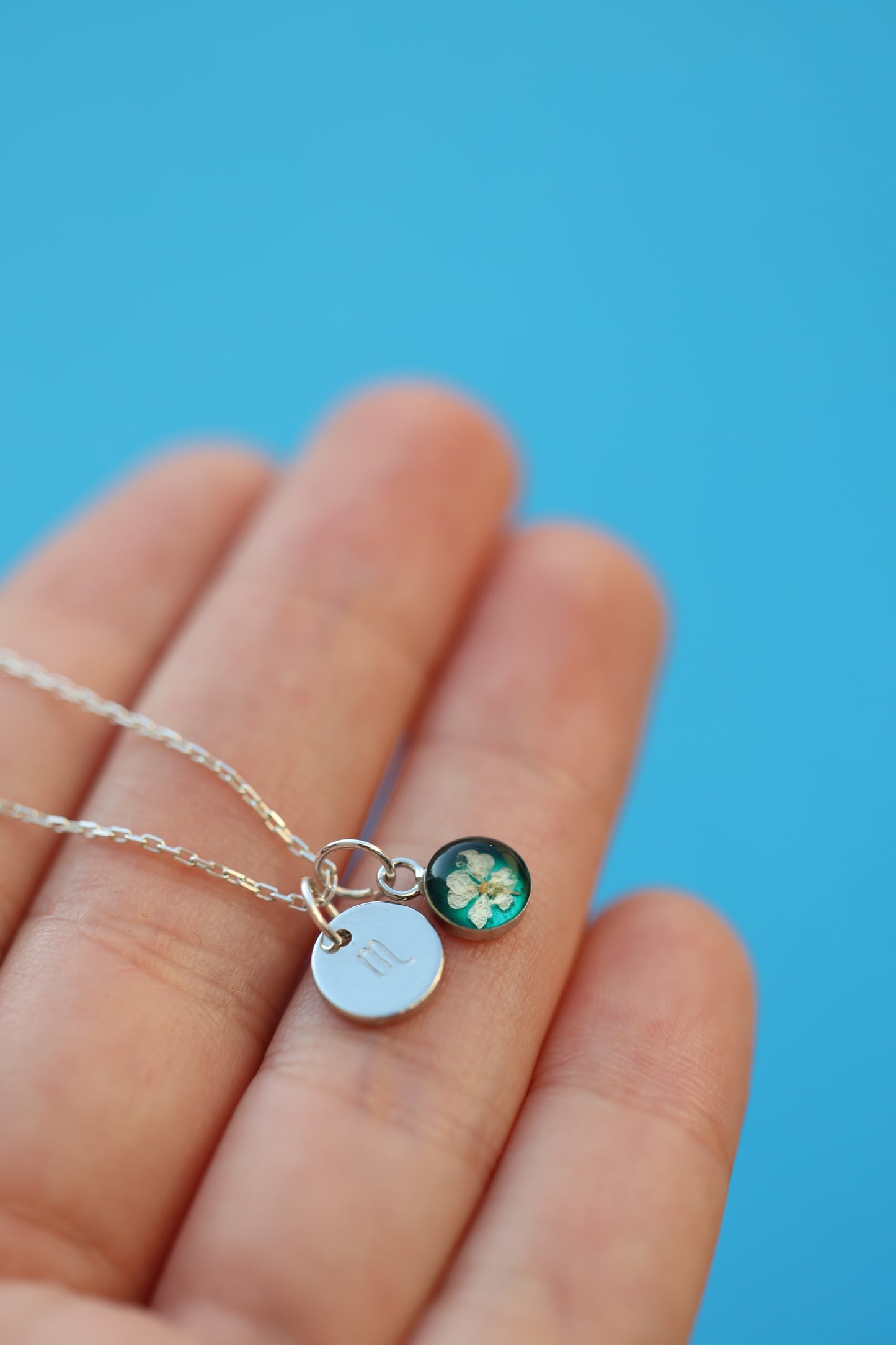 Minimalist Nature Necklace with personalized charm on sterling SIlver