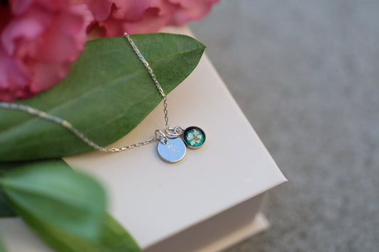 Minimalist Nature Necklace with personalized charm on sterling SIlver