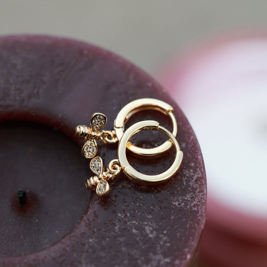 Dainty Bee Earrings with zircon stones | 18K Gold-Plated