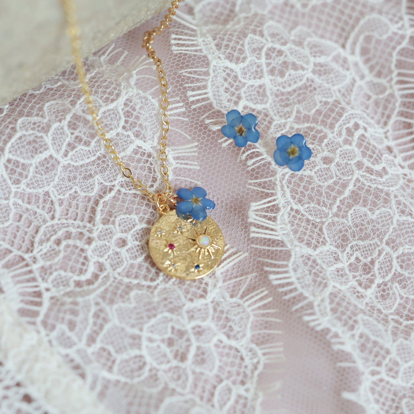 Ձեռագործ հավաքածու "Blue Night Sky" բնական անմոռուկ ծաղկով