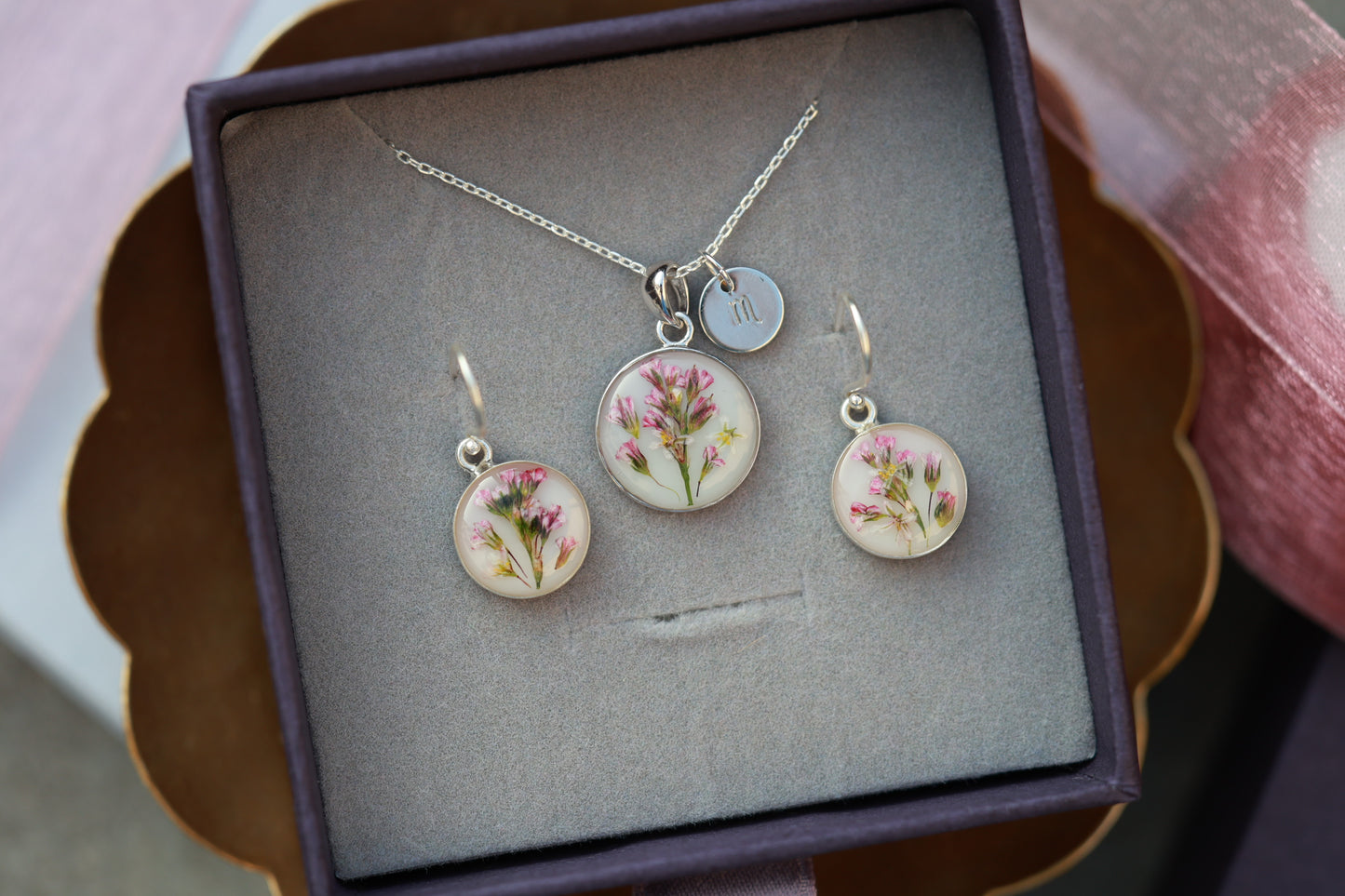 Handmade Sterling Silver Wildflower necklace - personalized initial charm