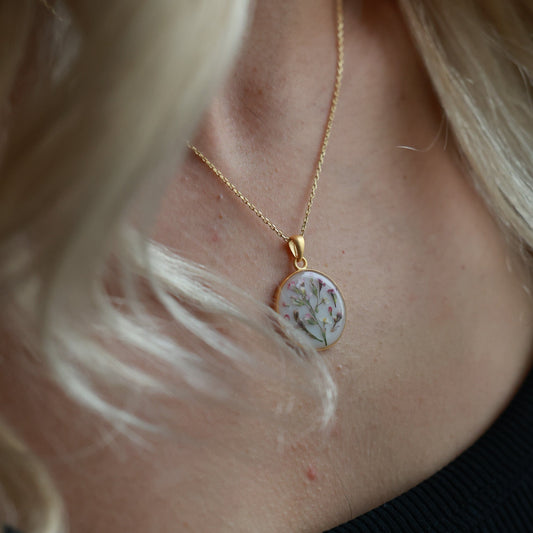 Dainty handmade necklace with Real Wildflowers, Sterling Silver
