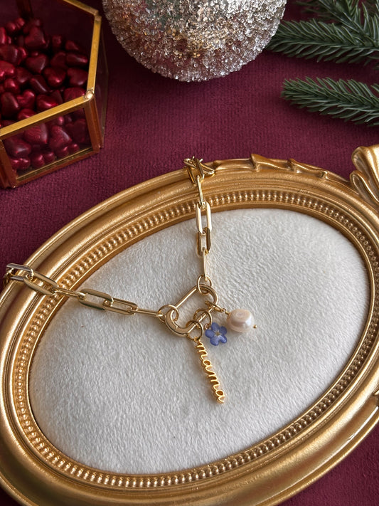 Handmade Forget Me Not Necklace for Mom – Personalized Charm & Freshwater Pearl Gift