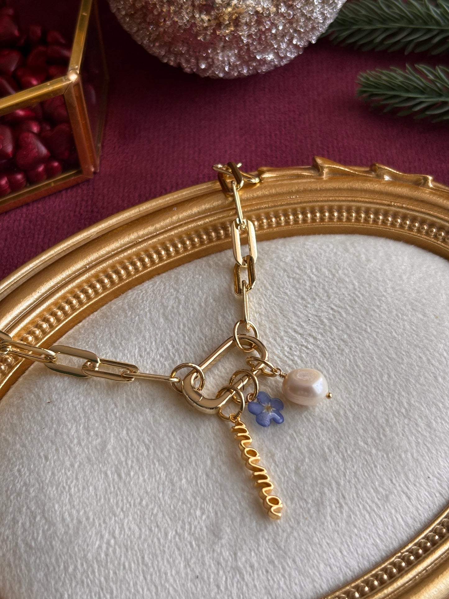 Handmade Forget Me Not Necklace for Mom – Personalized Charm & Freshwater Pearl Gift