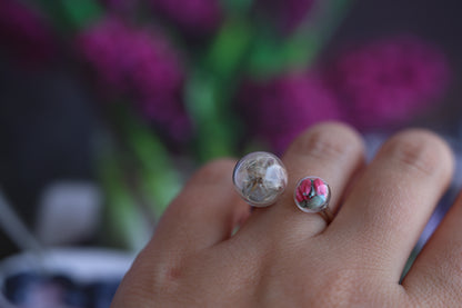 Real dandelion seed ring on sterling silver