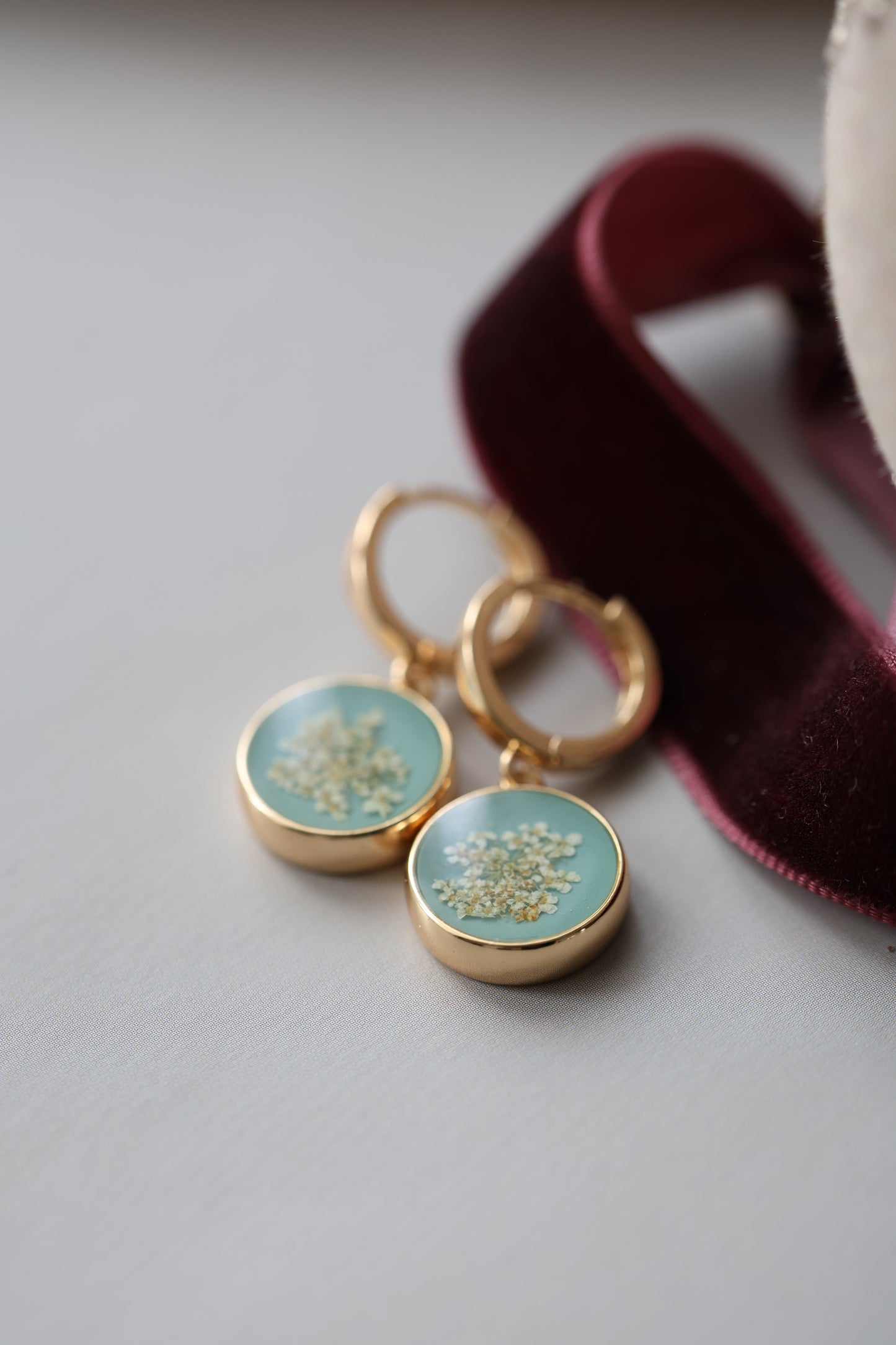 Real Queen Anne's lace Earrings on Turquoise
