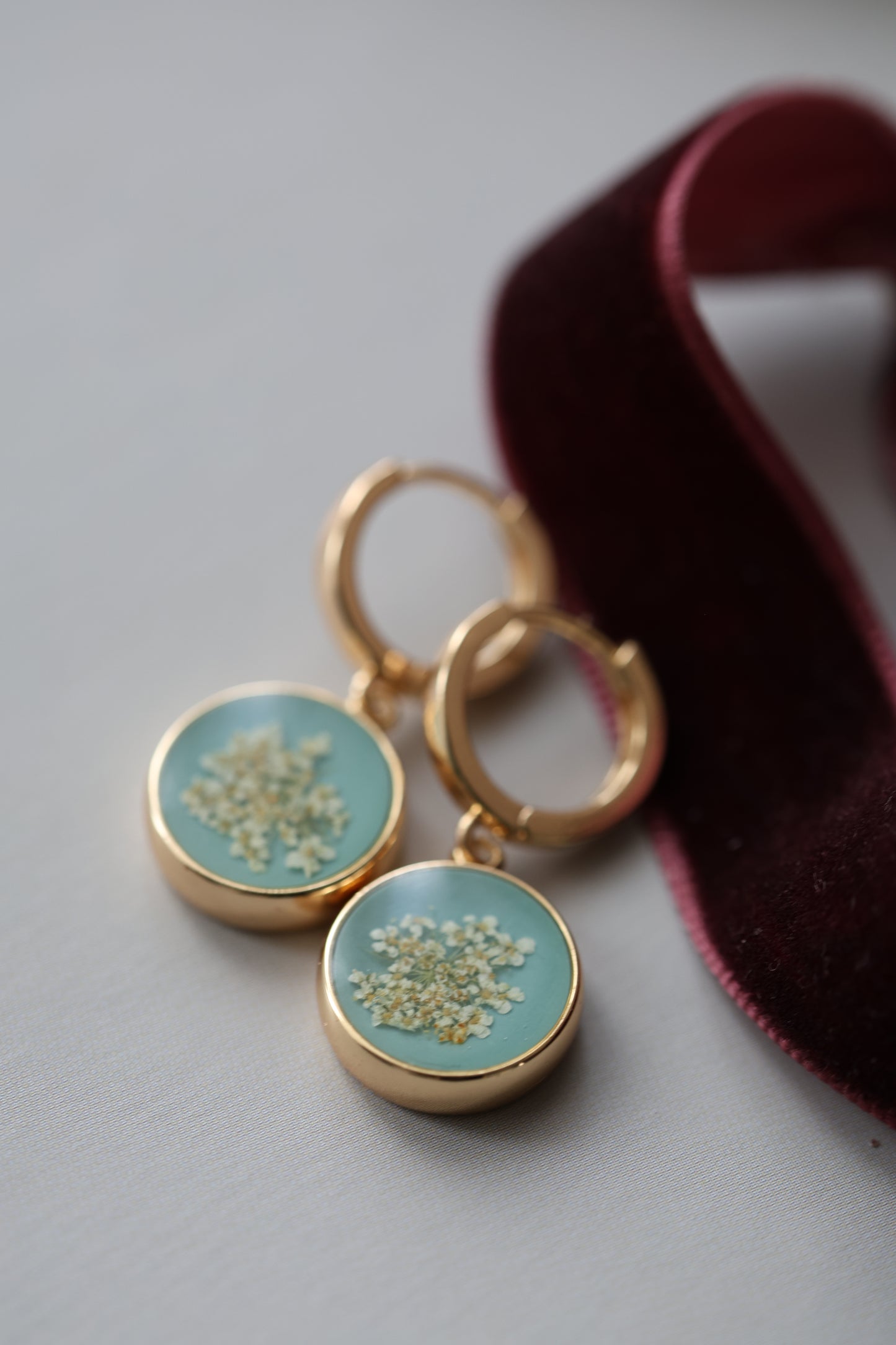 Real Queen Anne's lace Earrings on Turquoise