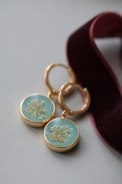 Real Queen Anne's lace Earrings on Turquoise