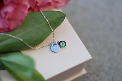Minimalist Nature Necklace with personalized charm on sterling SIlver