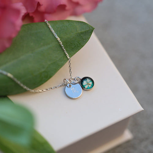 Minimalist Nature Necklace with personalized charm on sterling SIlver