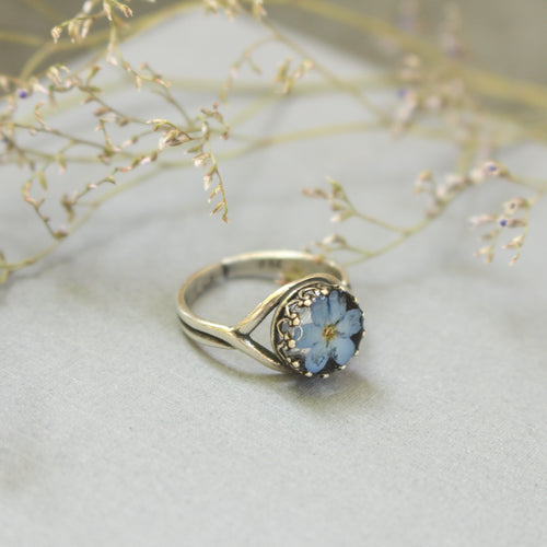 Antique Silver Forget Me Not Ring - Handmade Adjustable Flower RIng