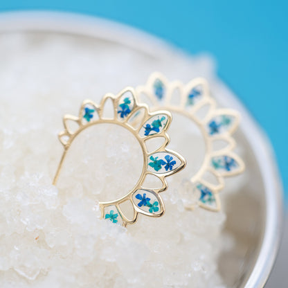 Ձեռագործ Արև ականջօղեր բնական կապույտ ծաղիկներով