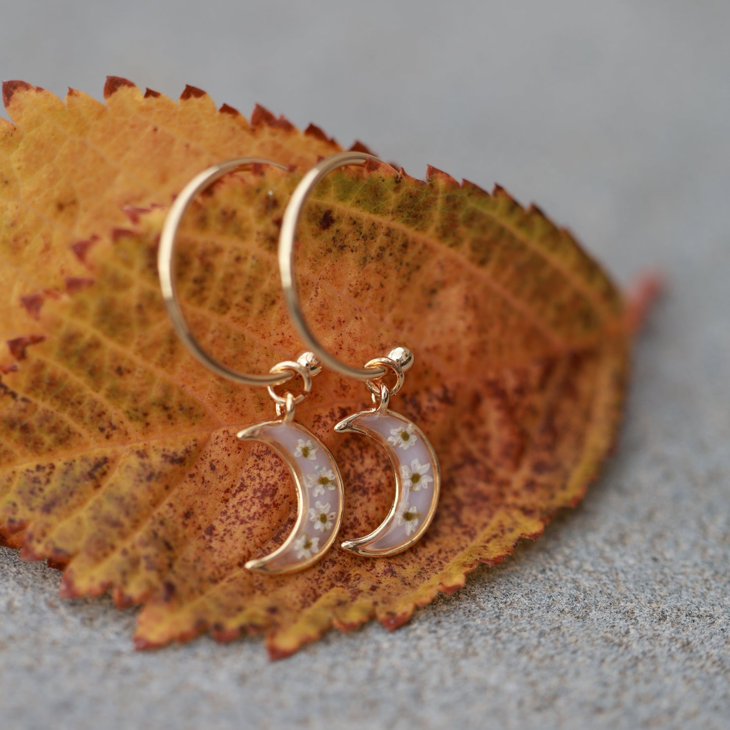 Ձեռագործ ականջօղեր "Լուսին" պատրաստված բնական ծաղիկներից