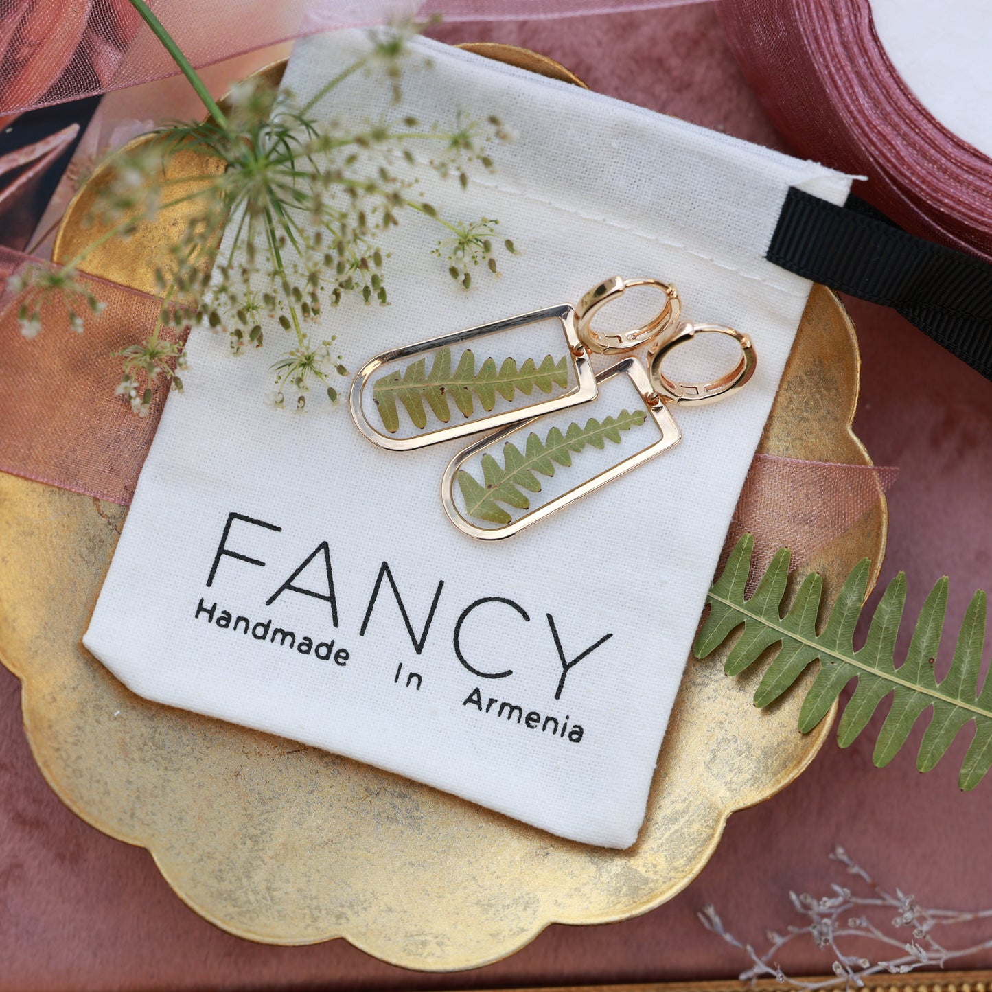 Ձեռագործ ականջօղեր "Fern Leaf"