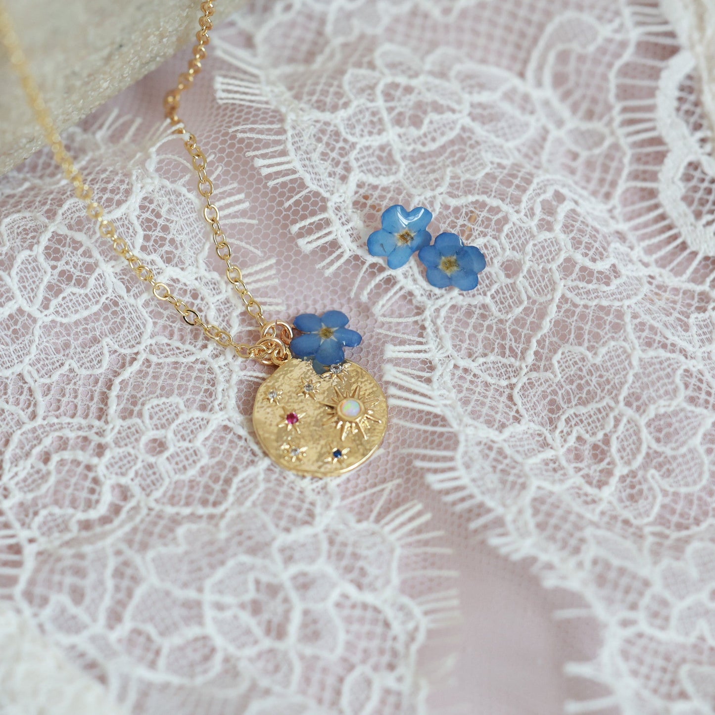 Ձեռագործ հավաքածու "Blue Night Sky" բնական անմոռուկ ծաղկով