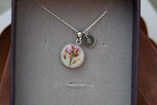 Handmade Sterling Silver Wildflower necklace - personalized initial charm
