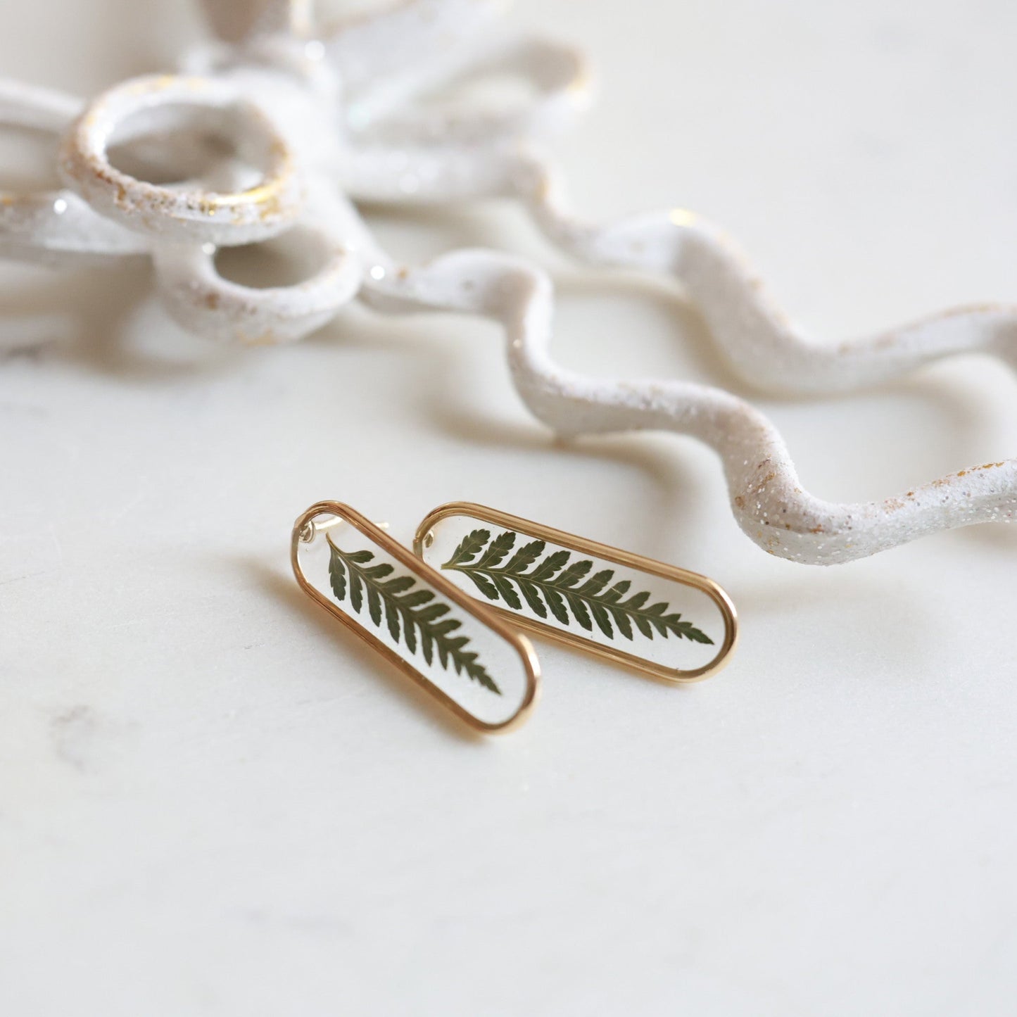Handmade earrings with real pressed fern
