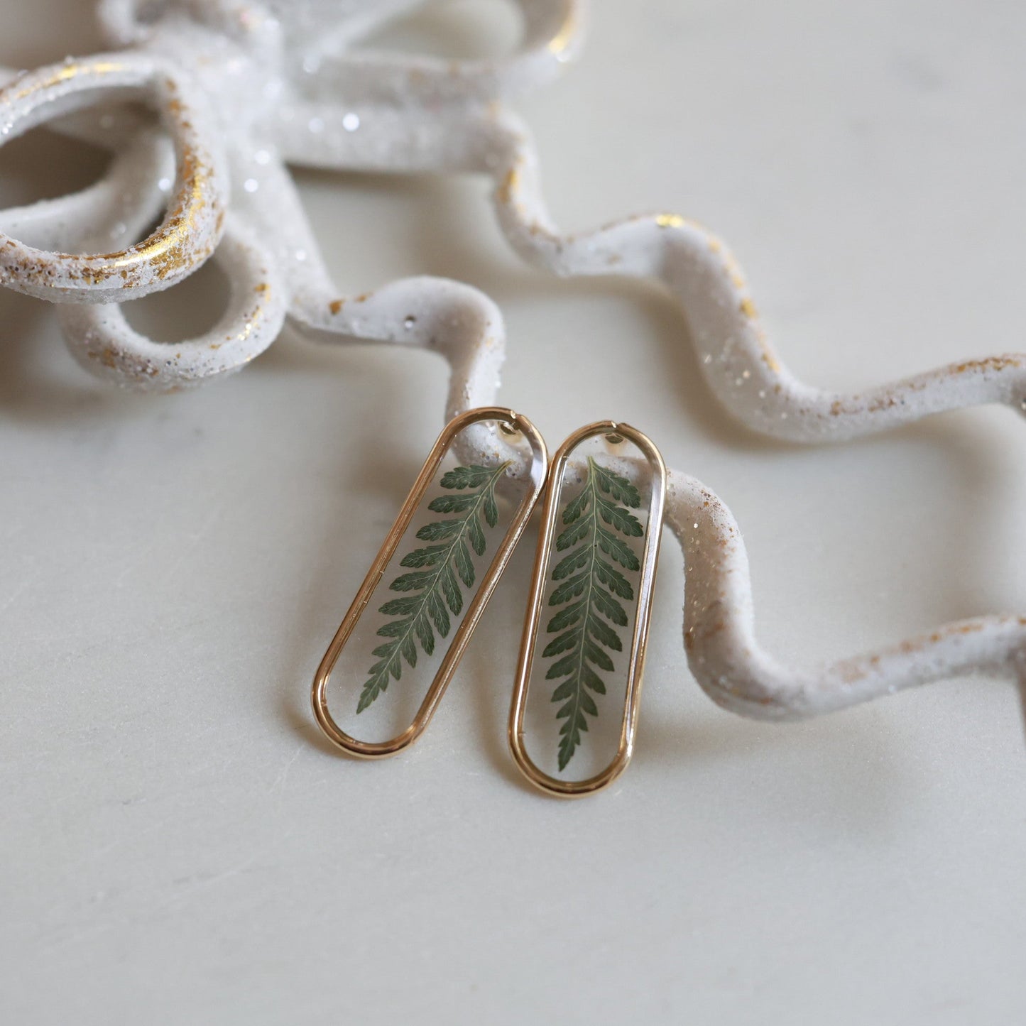 Handmade earrings with real pressed fern