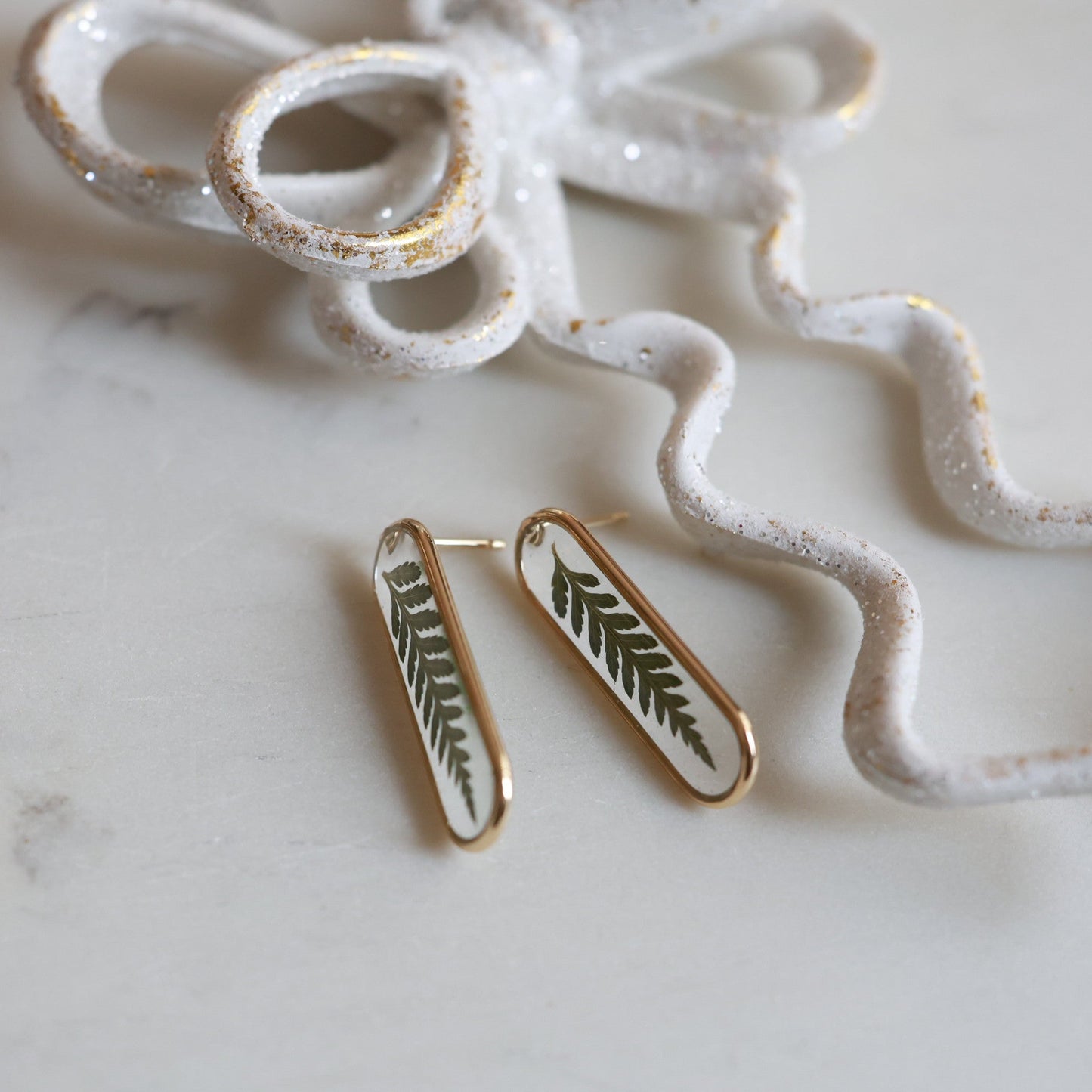 Handmade earrings with real pressed fern