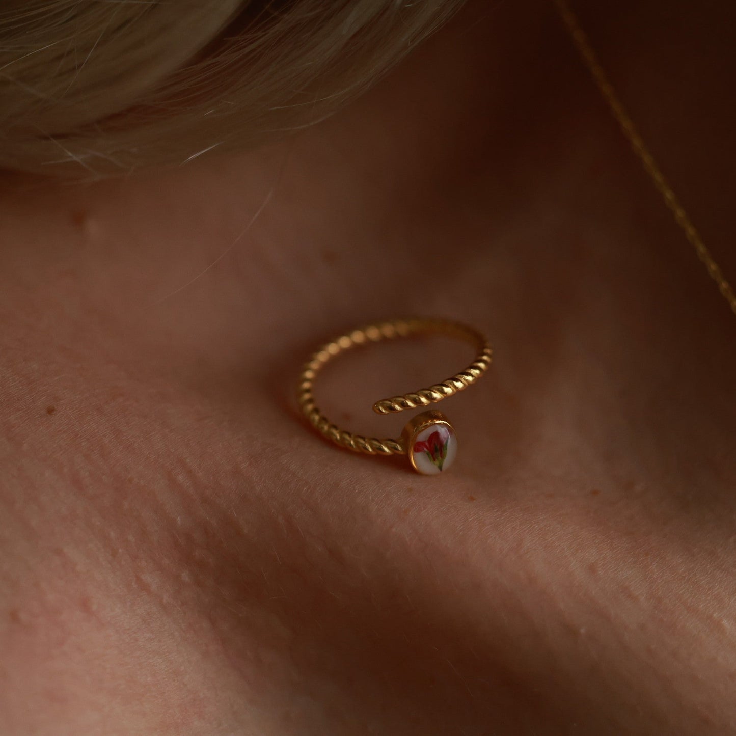 Botanical Dainty ring with real dried wildflower in resin