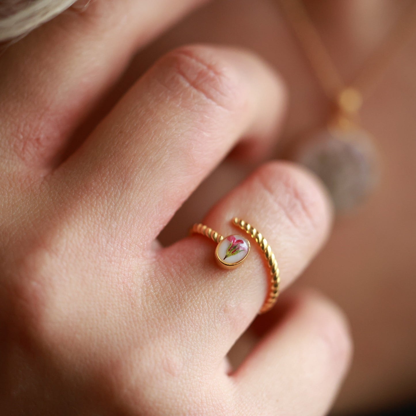 Botanical Dainty ring with real dried wildflower in resin