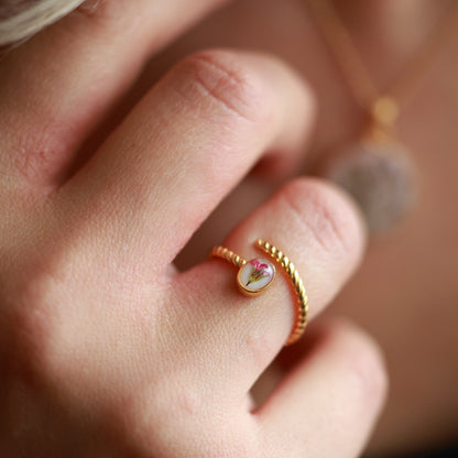 Botanical Dainty ring with real dried wildflower in resin
