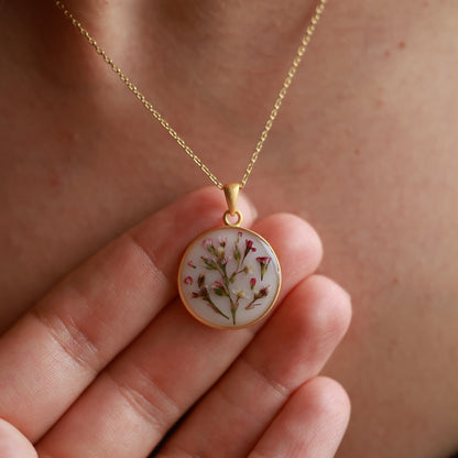 Dainty handmade necklace with Real Wildflowers, Sterling Silver