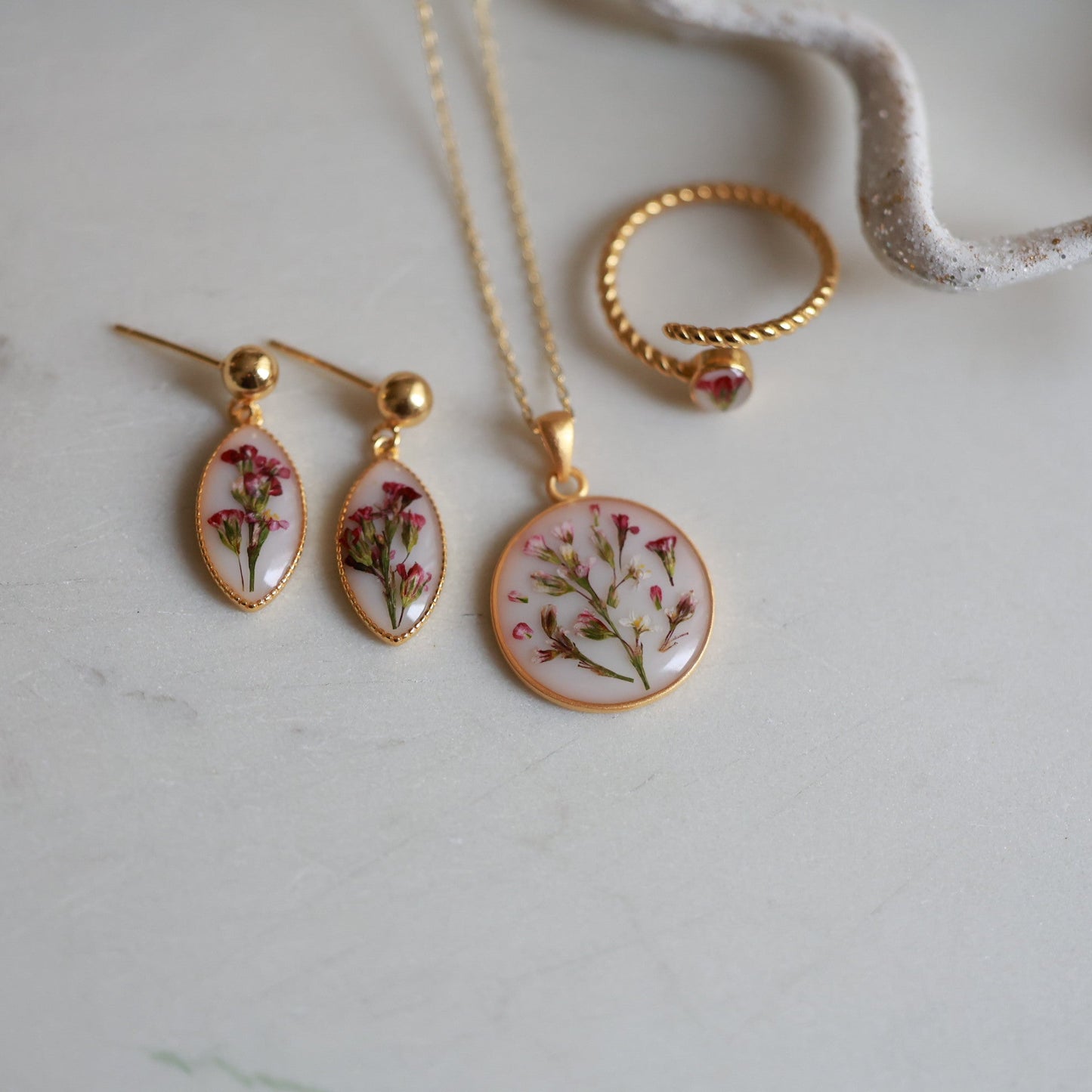 Dainty handmade necklace with Real Wildflowers, Sterling Silver