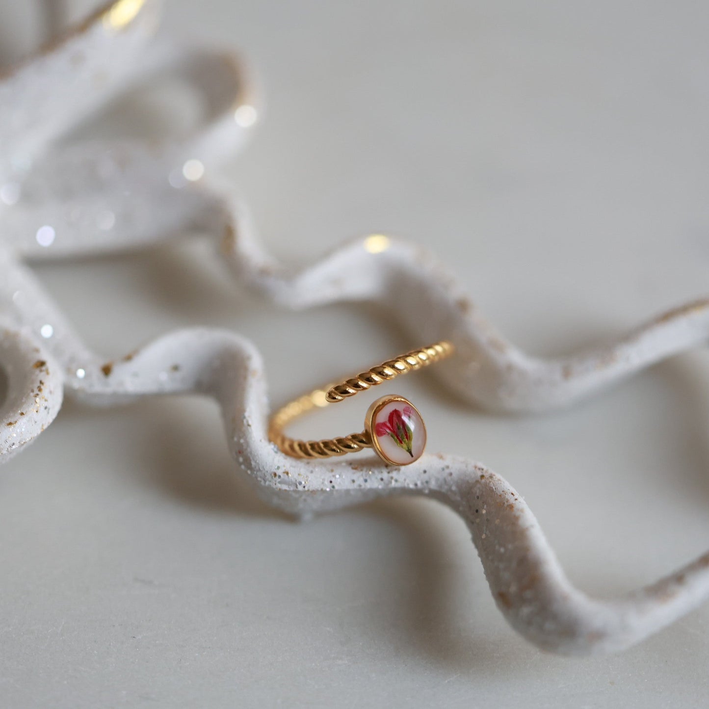 Botanical Dainty ring with real dried wildflower in resin