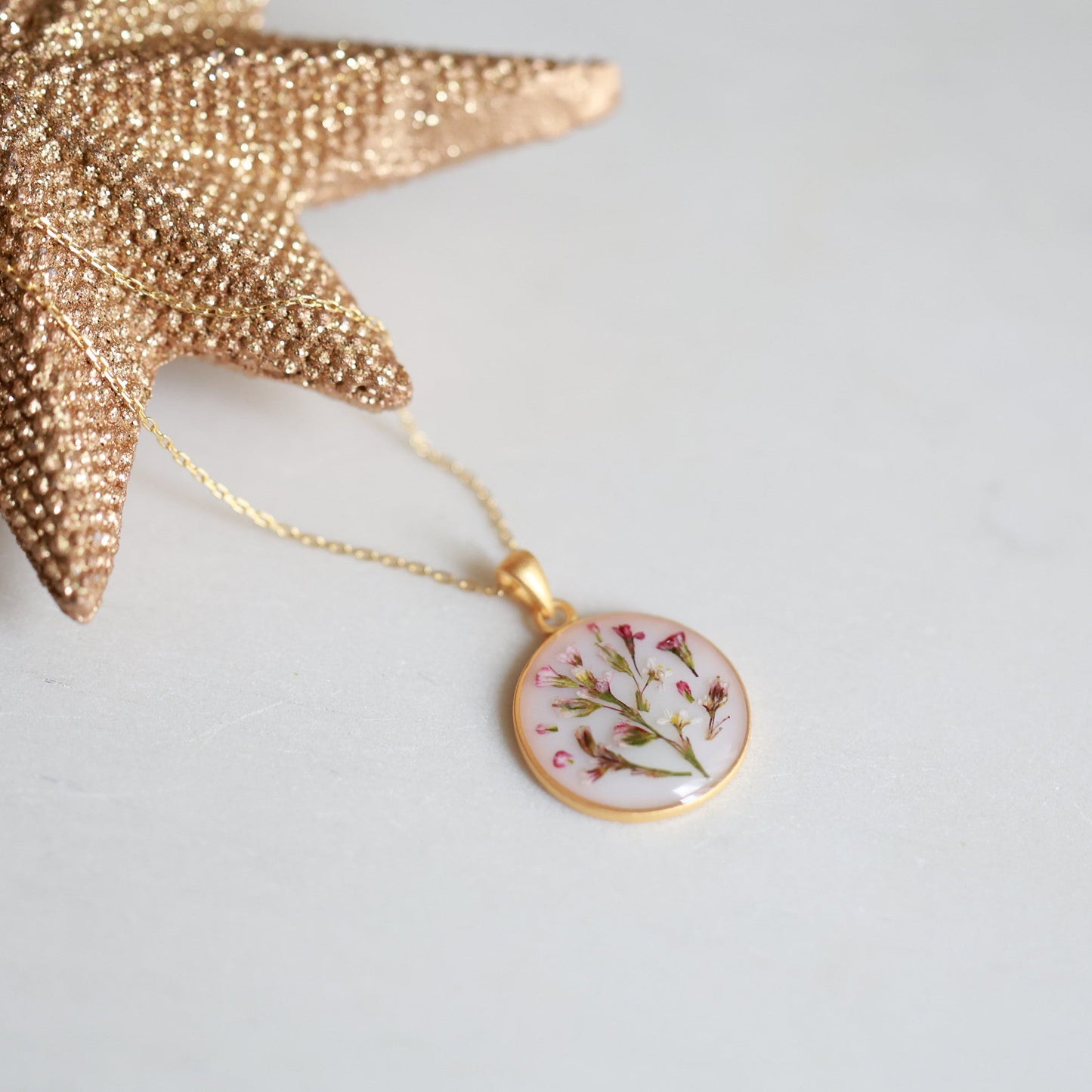 Dainty handmade necklace with Real Wildflowers, Sterling Silver