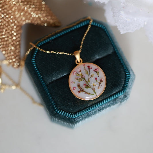 Dainty handmade necklace with Real Wildflowers, Sterling Silver