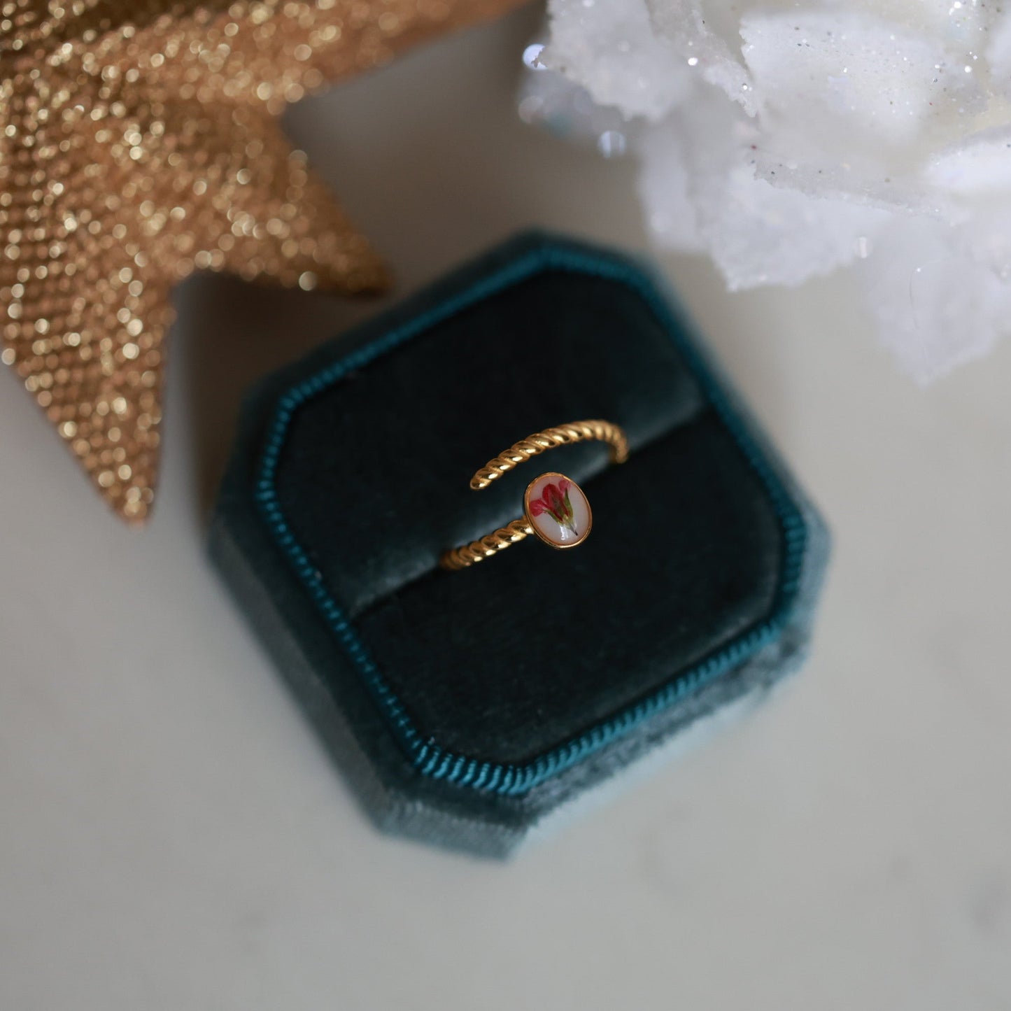 Botanical Dainty ring with real dried wildflower in resin