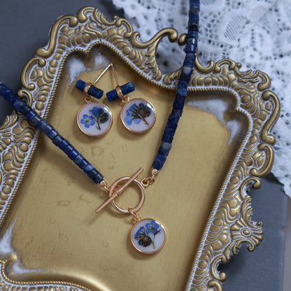 Forget Me Not necklace with Blue Sodalite Beads - Real Pressed Flower, Handcrafted Fine Botanical Jewelry