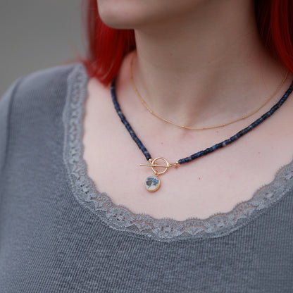 Forget Me Not necklace with Blue Sodalite Beads - Real Pressed Flower, Handcrafted Fine Botanical Jewelry