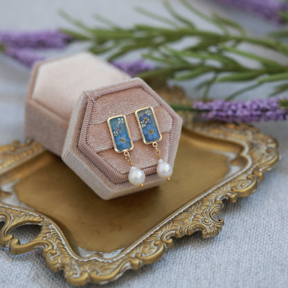 Forget Me Not Flower & Freshwater Pearl Earrings - Gold Plated