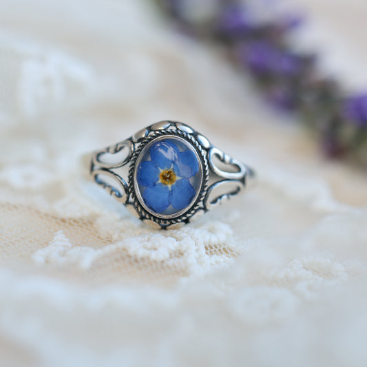Vintage blue silver  ring Forget Me Not , Adjustable