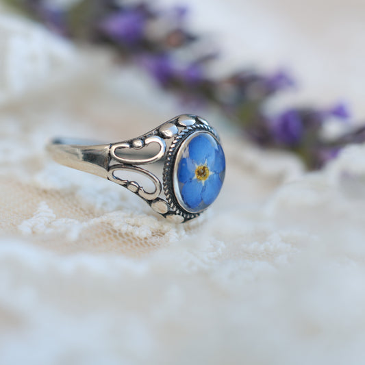 Vintage blue silver  ring Forget Me Not , Adjustable