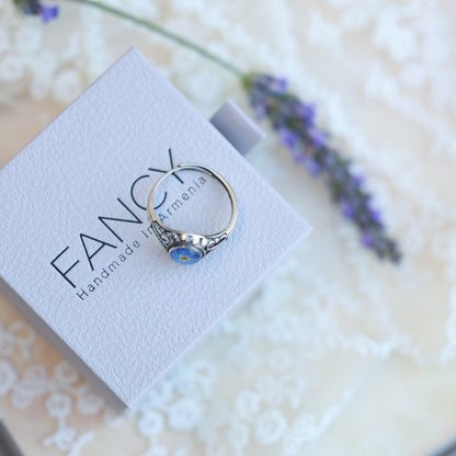 Vintage blue silver  ring Forget Me Not , Adjustable