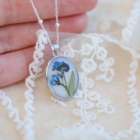 Forget Me Not Flower Necklace 925 Sterling Silver