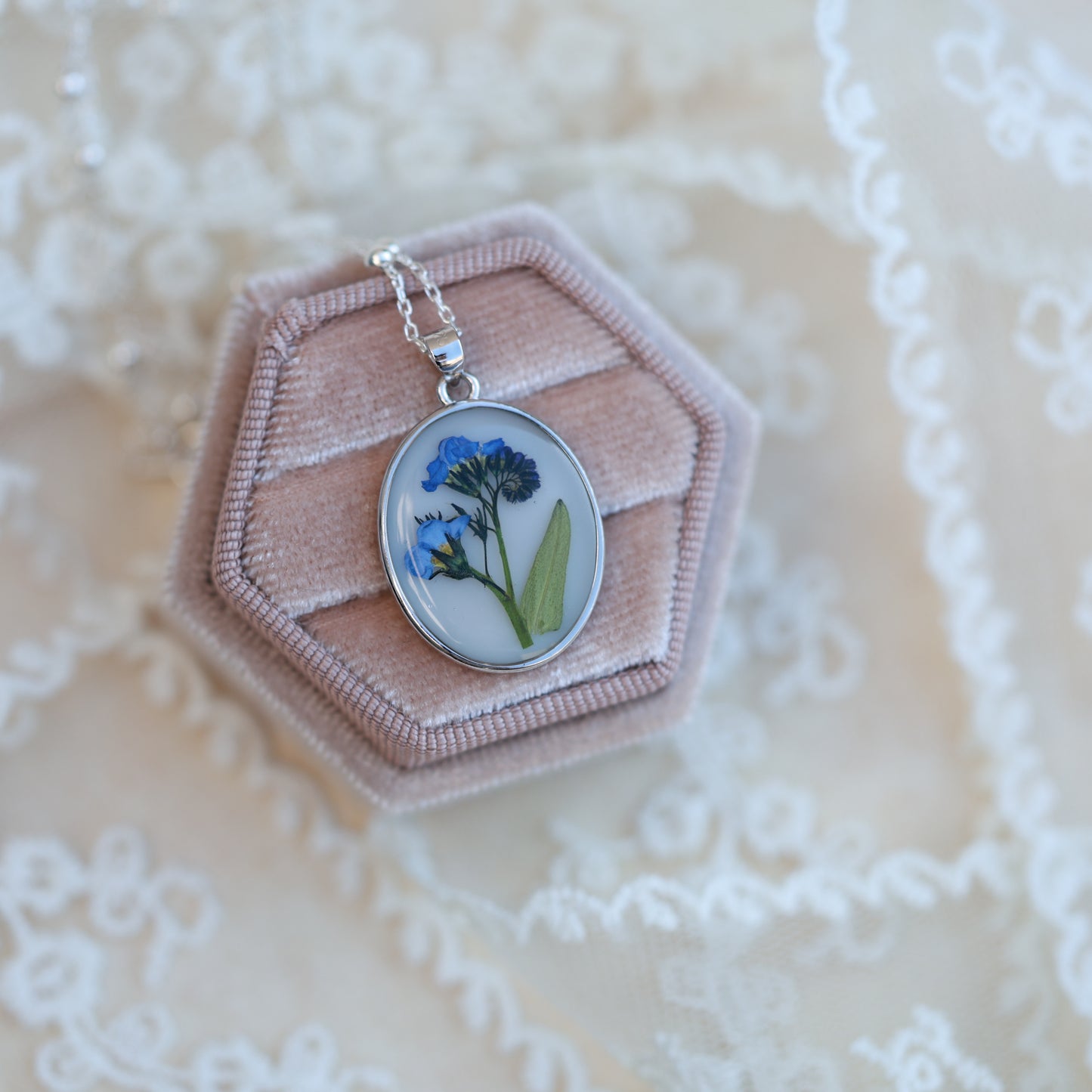 Forget Me Not Flower Necklace 925 Sterling Silver