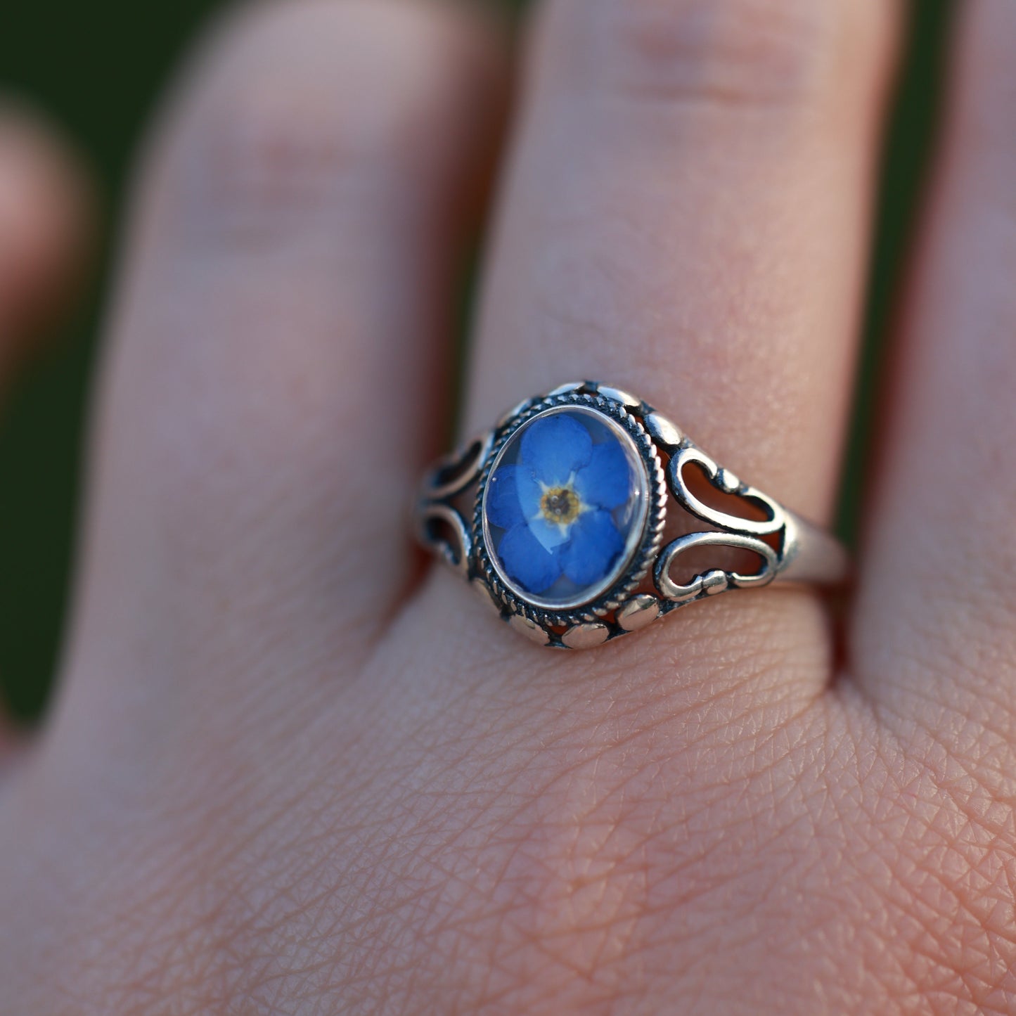 Vintage blue silver  ring Forget Me Not , Adjustable