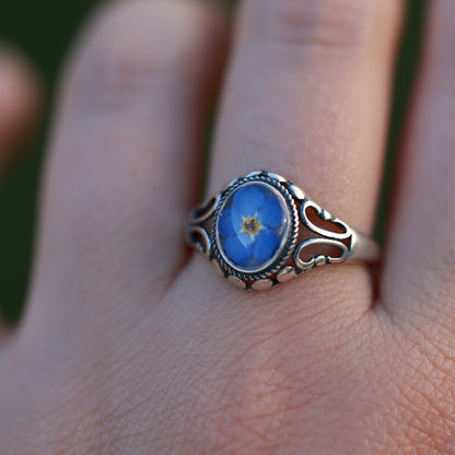 Vintage blue silver  ring Forget Me Not , Adjustable