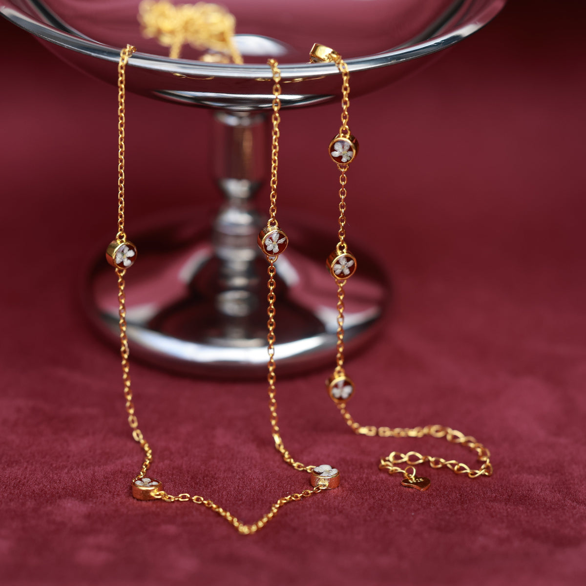 THALIA jewelry set , 18K Gold Plated Sterling silver in burgundy color