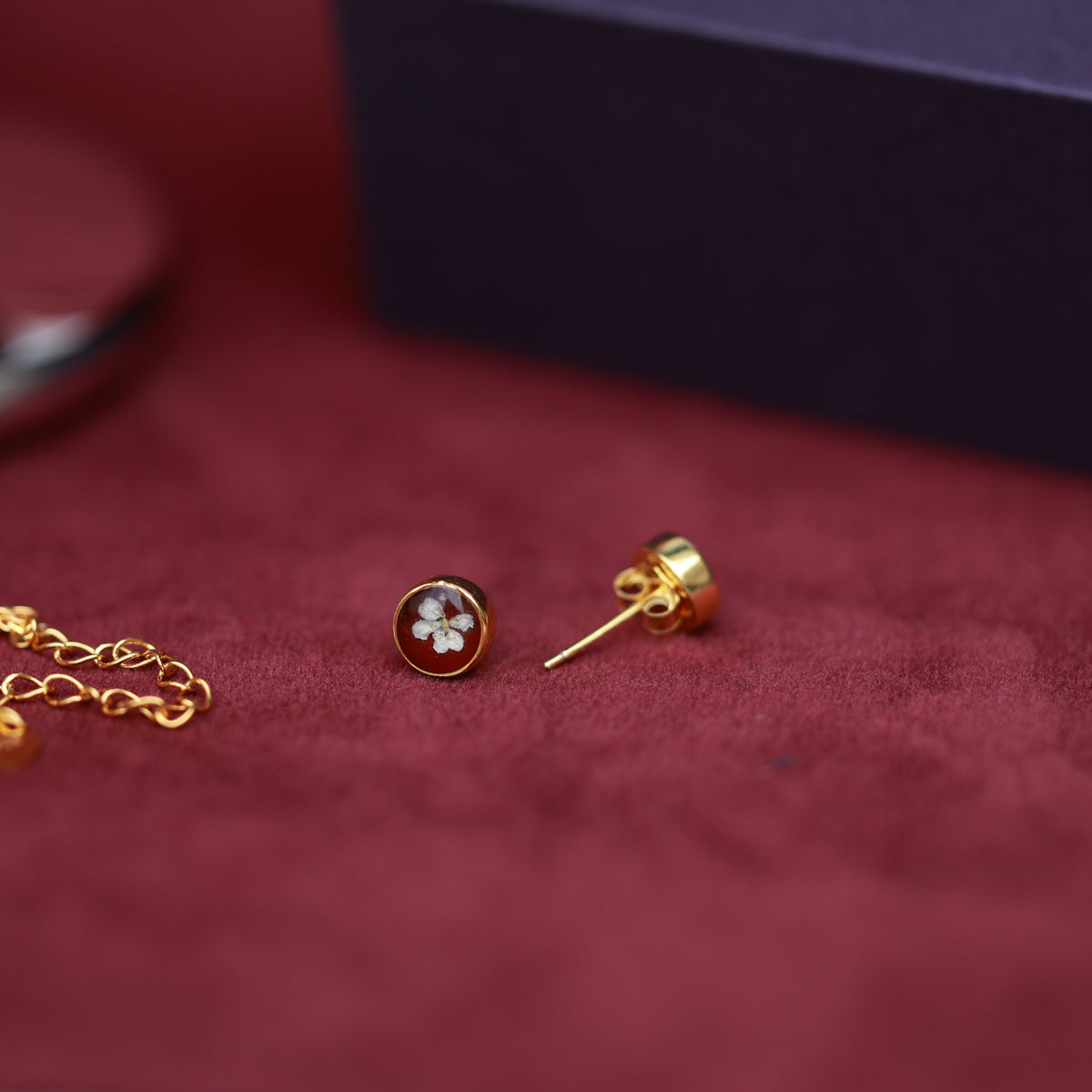 THALIA jewelry set , 18K Gold Plated Sterling silver in burgundy color