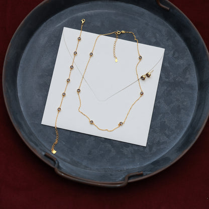 THALIA jewelry set , 18K Gold Plated Sterling silver in burgundy color