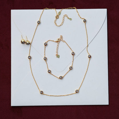 THALIA jewelry set , 18K Gold Plated Sterling silver in burgundy color