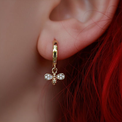 Dainty Bee Earrings with zircon stones | 18K Gold-Plated